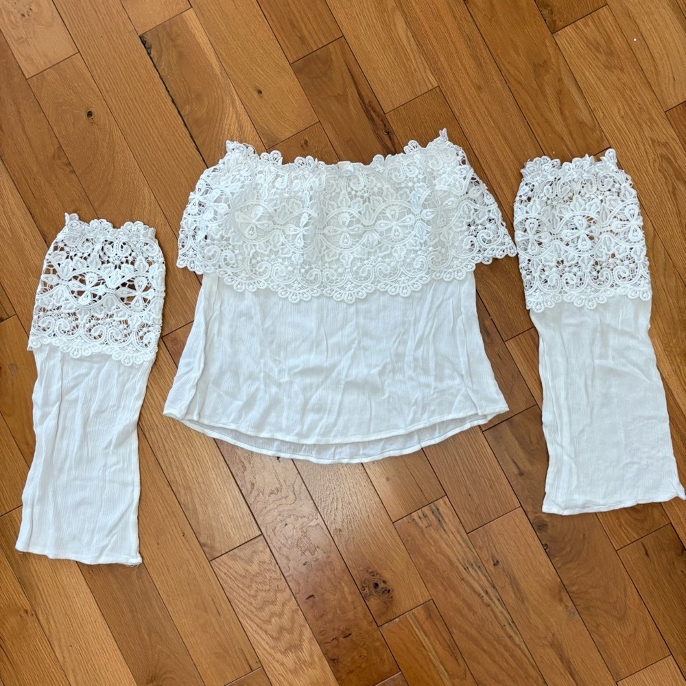 Onetheland White Peasant Style Top Size Medium - Picture 4 of 5